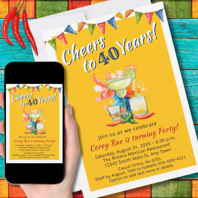 40th Birthday Cheers to 40 Years Mexican Fiesta Invitation (Creator Uploaded)
