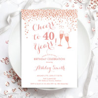 40th Birthday - Cheers To 40 Years Rose Gold White