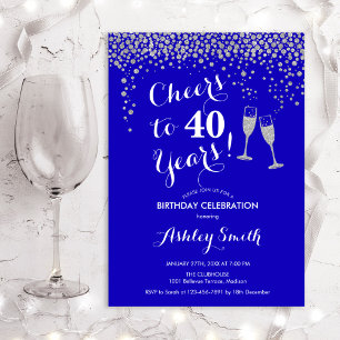 40th Birthday - Cheers To 40 Years Royal Blue Invitation