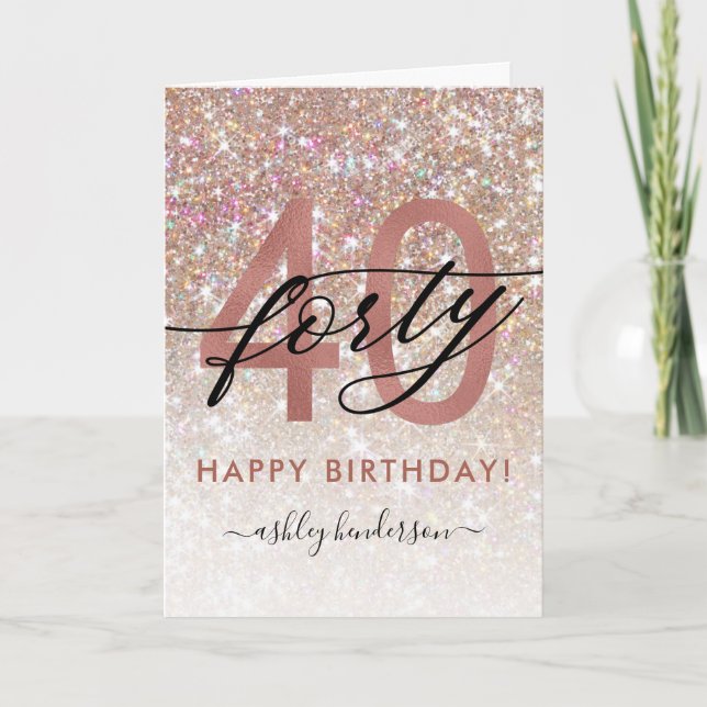 40th Birthday Chic Glitter Ombre Card (Front)