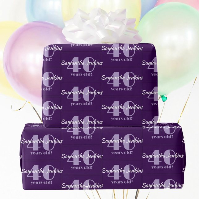 40th Birthday Chic Purple Custom Wrapping Paper (Creator Uploaded)
