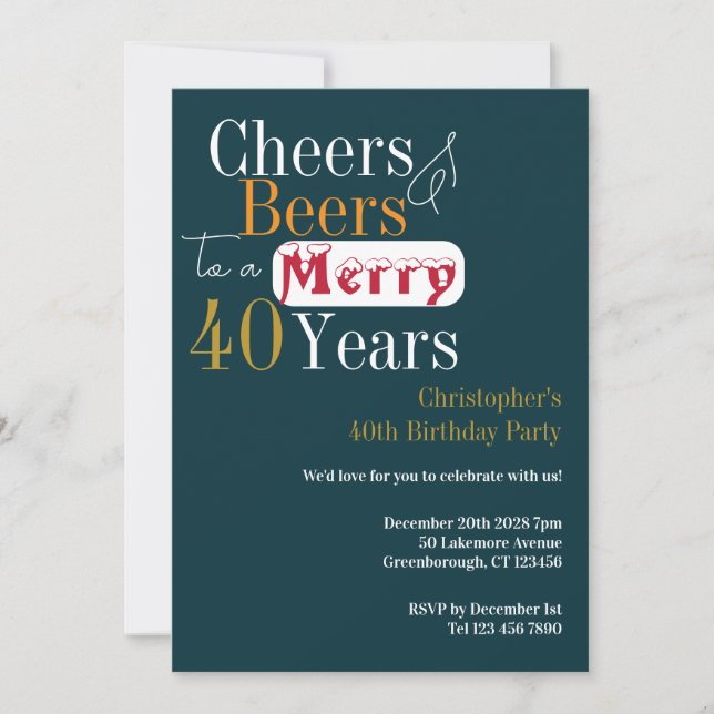 40th Birthday Christmas Cheers Beers Party Invitation (Front)