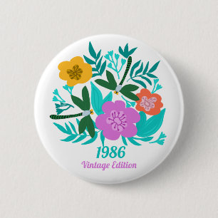 40th birthday colourful modern floral elegant  6 cm round badge