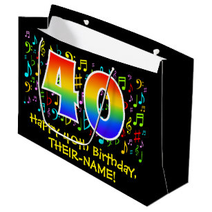 40th Birthday - Colourful Music Symbols, Rainbow 4 Large Gift Bag