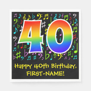 40th Birthday - Colourful Music Symbols, Rainbow 4 Napkin
