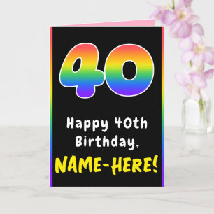 40th Birthday: Colourful Rainbow # 40, Custom Name Card