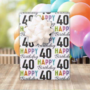 40th Birthday Colourful Typography  Wrapping Paper