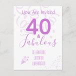 40th Birthday Confetti Hot Pink Party Invitation Postcard<br><div class="desc">Celebrate the next decade! Make it worthy of the event it is with this fabulous, festive and fun design with hot pink purple typography, inviting all to join in the celebration of the 40 and fabulous guest of honour, personalised with her name. Hot pink or purple text on a background...</div>