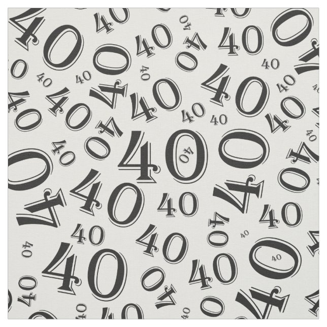 40th Birthday Cool Number Pattern Black/White Fabric (Swatch)