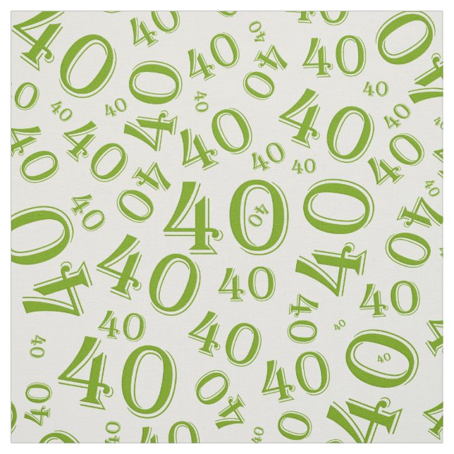 40th Birthday Cool Number Pattern Green/White Fabric (Swatch)