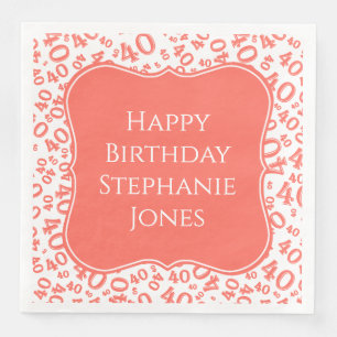 40th Birthday Coral/White Random Pattern 40 Napkin
