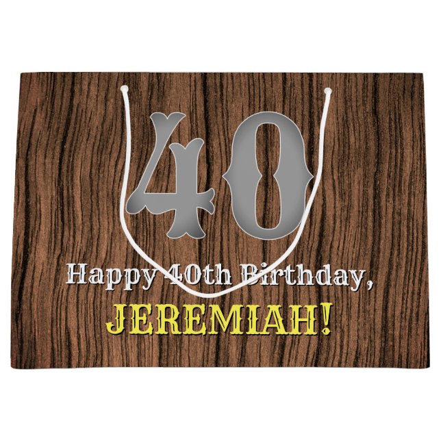 40th Birthday: Country Western Inspired Look, Name Large Gift Bag (Front)