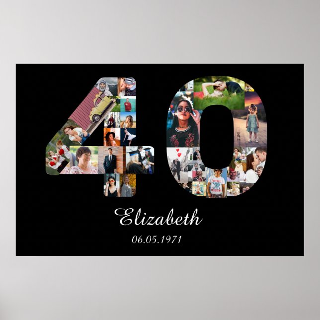 40th Birthday Create Your Own 40 Photo Poster (Front)