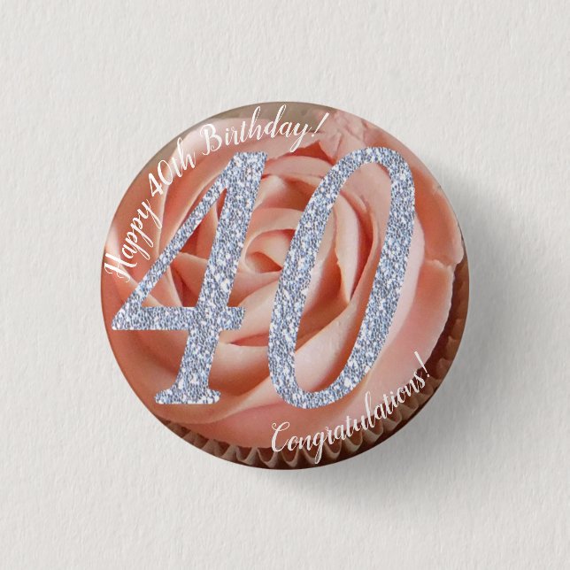 40th Birthday Cupcake 3 Cm Round Badge (Front)