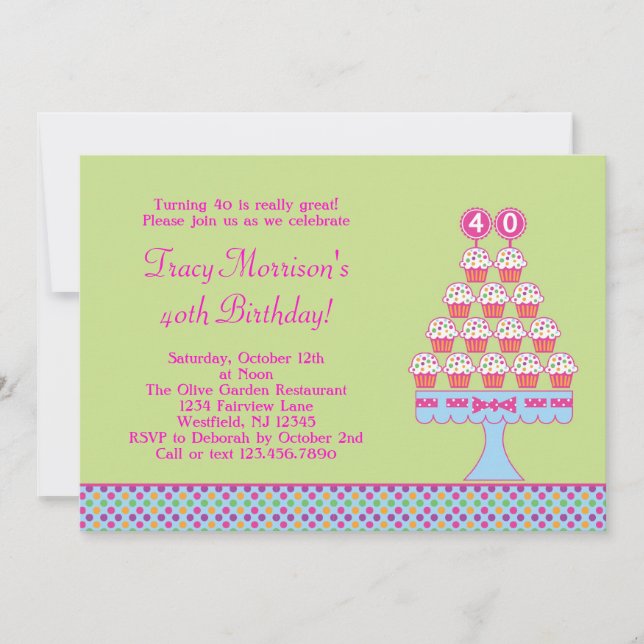 40th Birthday Cupcakes Invitation (Front)