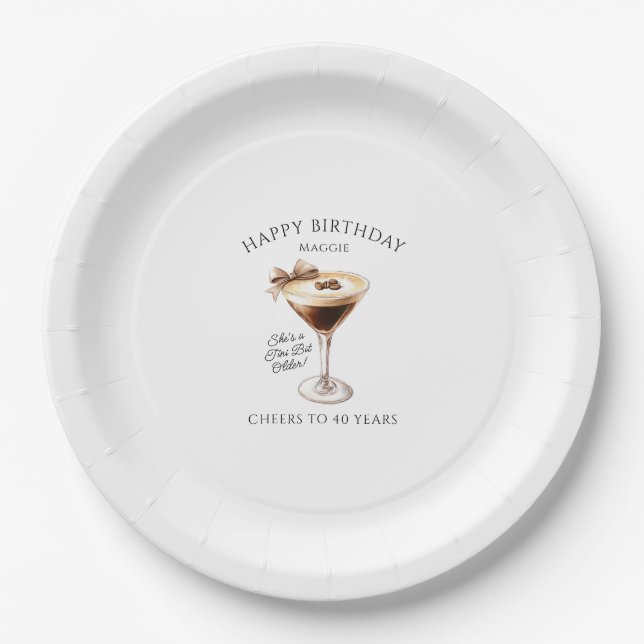 40th Birthday Custom Paper Plate Espresso Martini (Front)