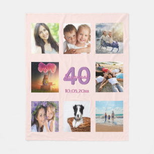 40th birthday custom photo collage rose gold pink fleece blanket