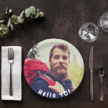 40th birthday custom photo hello 40 guys paper plate<br><div class="desc">Template for Your photo.  White text overlay: Hello 40!  A paper plate for a 40th birthday party for him.  Matching paper napkins available in our store!</div>