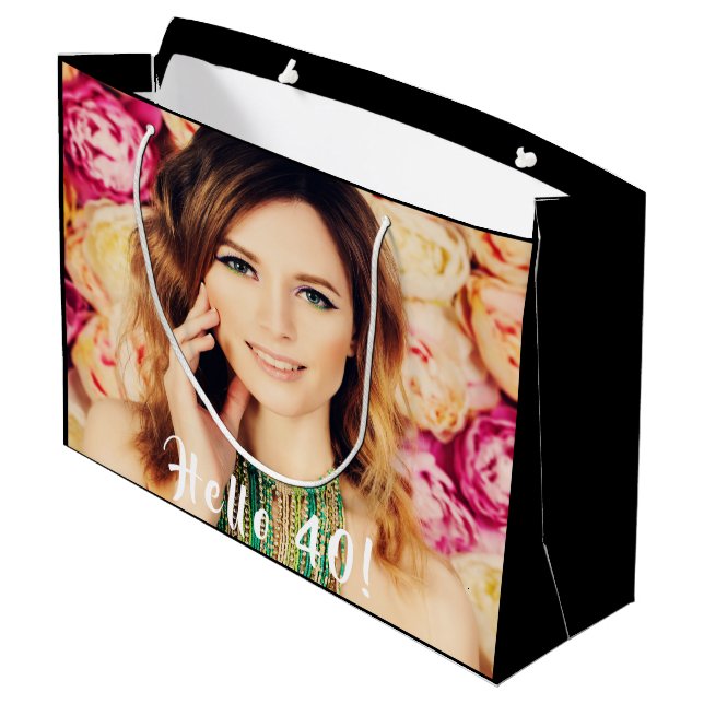 40th birthday custom photo hello 40 large gift bag (Back Angled)