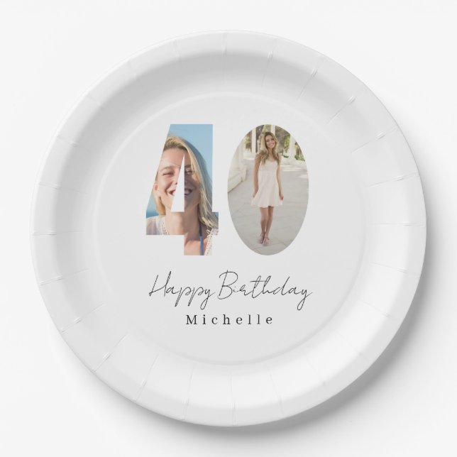 40th Birthday Custom Photo  Paper Plate (Front)