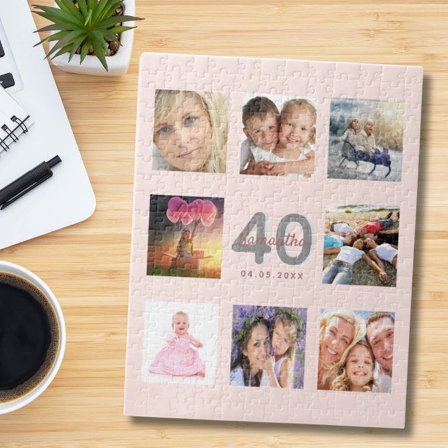 40th birthday custom photo rose gold blush pink jigsaw puzzle (Creator Uploaded)