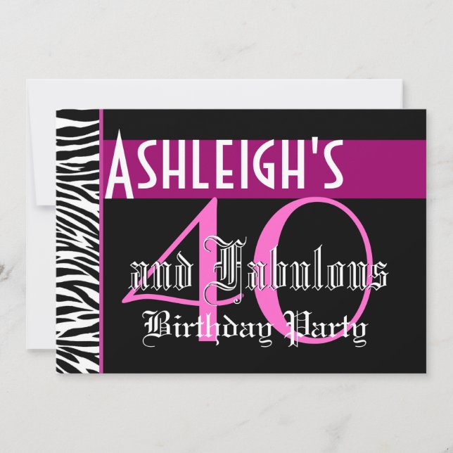 40th Birthday Custom Template - Zebra Pink Black (Front)