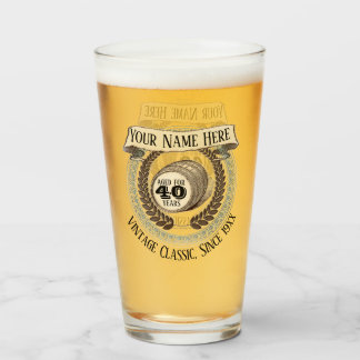 40th Birthday Custom Year Name Vintage Wine Beer Glass