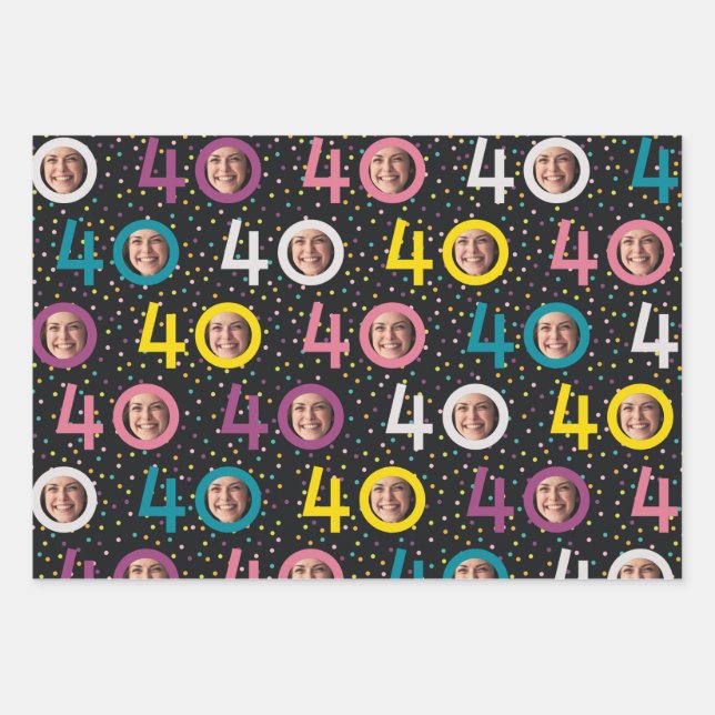 40th Birthday Customise Photo Wrapping Paper Sheet (Front)