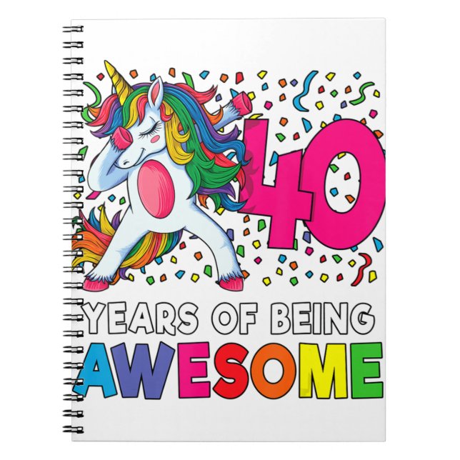 40th Birthday Dabbing Unicorn Party Gift 40 Years  Notebook (Front)