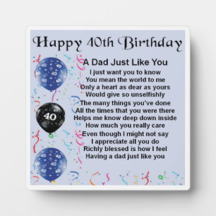 40th  Birthday Dad Poem Plaque