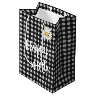 40th Birthday Daisy On Gingham Medium Gift Bag
