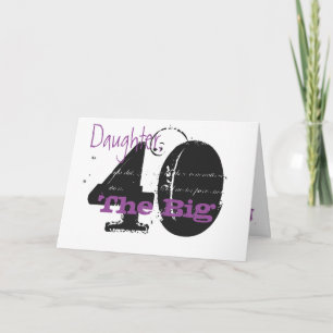 40th Birthday daughter, black, purple text, white. Card
