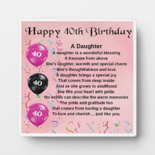 40th  Birthday Daughter Poem Plaque