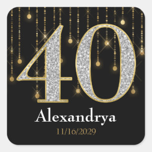 40th Birthday Diamonds Gold Favour Tags Stickers