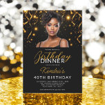 40th Birthday Dinner Gold Black Photo Instagram  Invitation<br><div class="desc">Set the tone for an unforgettable evening with this stylish Gold and Black Birthday Dinner Instagram Invitation. Featuring a modern design, elegant gold accents, and a photo upload option, it perfectly blends sophistication and personalisation. Share the joy and excitement of your special day while impressing your guests with its sleek,...</div>