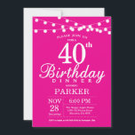 40th Birthday Dinner Invitation Hot Pink<br><div class="desc">40th Birthday Dinner Invitation with String Lights. Hot Pink Background. Women Female Lady Elegant Modern bday. 13th 15th 16th 18th 20th 21st 30th 40th 50th 60th 70th 80th 90th 100th,  Any age. For further customisation,  please click the "Customise it" button and use our design tool to modify this template.</div>