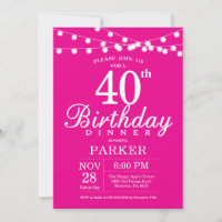 40th Birthday Dinner Invitation Hot Pink