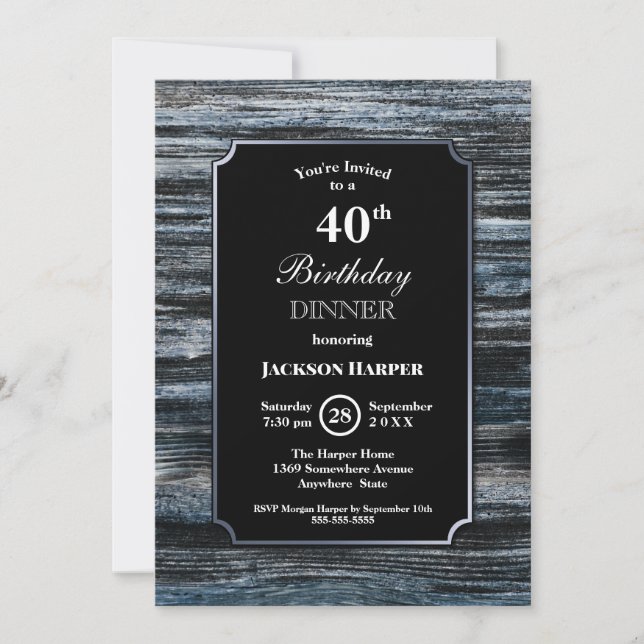 40th Birthday Dinner Wood Party Invitation (Front)