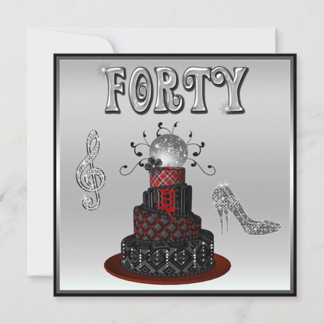 40th Birthday Disco Diva Cake Sparkle High Heels Invitation (Front)