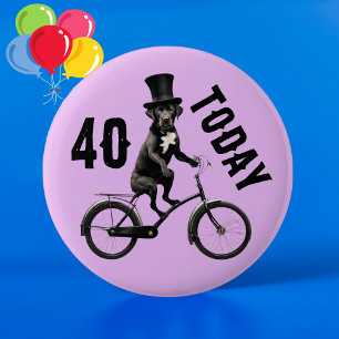 40th birthday Dog on a Bike 40 Forty 6 Cm Round Badge
