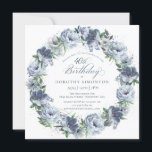 40th Birthday Dusty Blue Flower Wreath Invitation<br><div class="desc">Soft watercolor blue roses and peonies create a pretty springtime wreath to decorate this 40th birthday invitation. The typography adds an elegant aesthetic. This elegant birthday invitation is available in both traditional cardstock and a downloadable version. It is part of the Dusty Blue Floral collection. It lets you choose a...</div>
