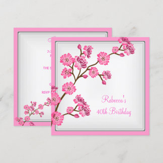 40th Birthday Elegant Asian Pink Flowers Invitation