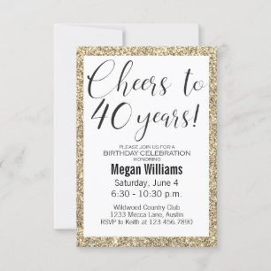 40th Birthday Elegant Black and Gold Glitter Party Invitation
