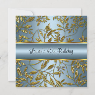 40th Birthday Elegant Blue Gold Floral Invitation