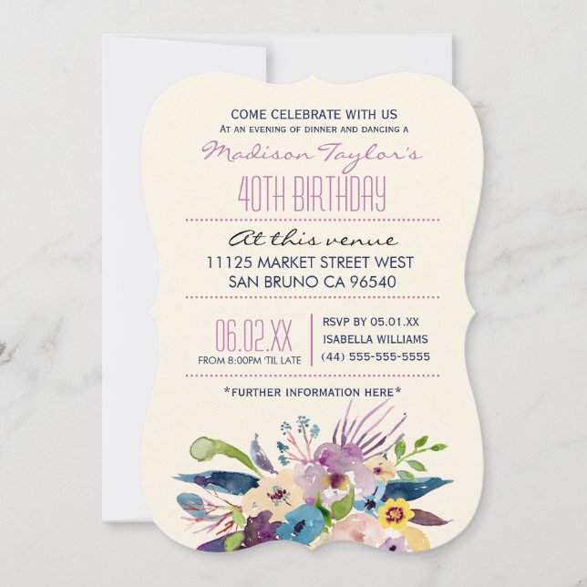 40th Birthday Elegant Bouquet Invitation (Front)