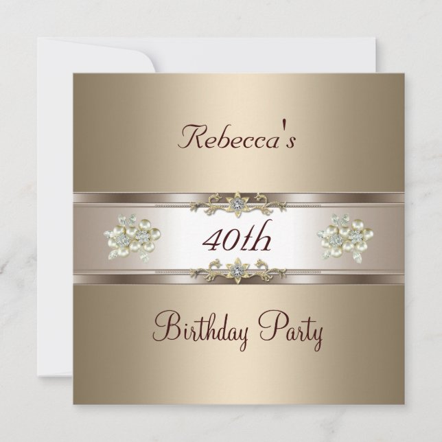 40th Birthday Elegant Coffee Cream Biege Invite (Front)