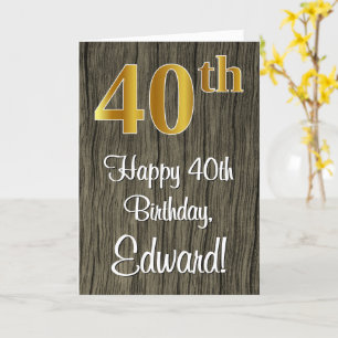 40th Birthday: Elegant Faux Gold Look #, Faux Wood Card