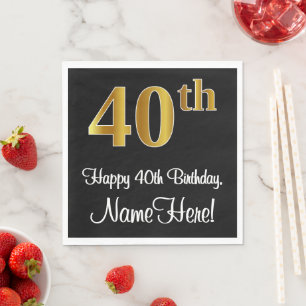 40th Birthday ~ Elegant Luxurious Faux Gold Look # Napkin