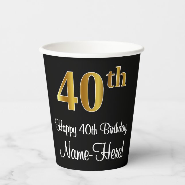 40th Birthday - Elegant Luxurious Faux Gold Look # Paper Cups (Front)