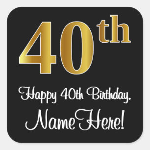 40th Birthday – Elegant Luxurious Faux Gold Look # Square Sticker